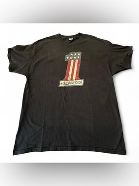 Harley-Davidson Black Short Sleeve Tee with Flag '1' Graphic